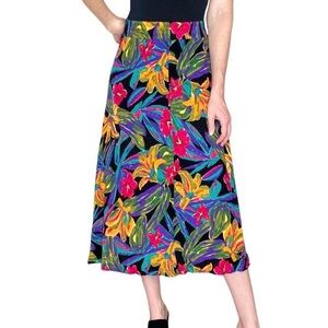 Vintage Partners Mervyns Colorful Tropical Floral Printed Midi Skirt